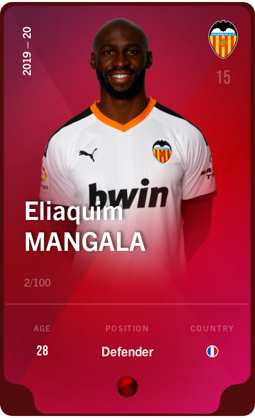 Sorare - Sorare Official - Eliaquim Mangala 2019-20 • Rare 2/100 - NFT # 32997823919374015148705671125680796201926717614937916959130182085580982478094