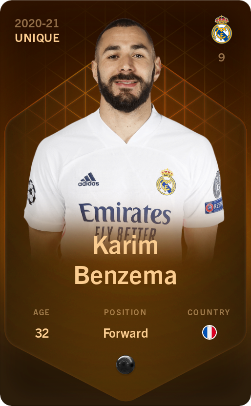 Sorare - Sorare Official - Karim Benzema 2020-21 • Unique - NFT # 109507015920963895016832252676851810395881596472055012194291974065075801200318