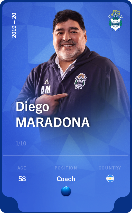 Sorare - Sorare Official - Diego Maradona 2019-20 • Super Rare 1/10 - NFT # 43921494145976081589200007787348773916414227724413071145162995031460871534068