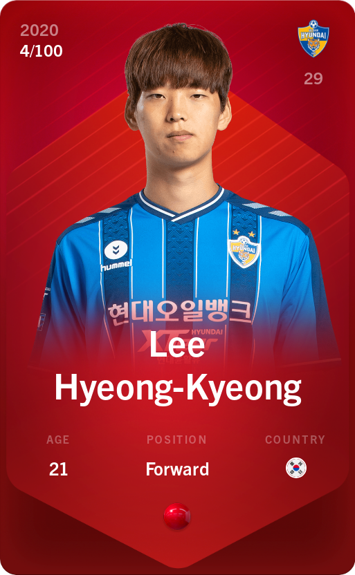 Sorare - Sorare Official - Lee Hyeong-Kyeong 2020-21 • Rare 4/100 - NFT # 61049520806843015471873622421807883509997820029292113981668634687551391315223