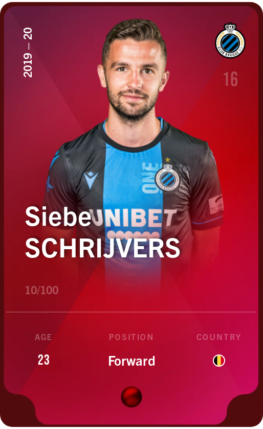 Sorare - Sorare Official - Siebe Schrijvers 2019-20 • Rare 10/100 - NFT # 50009668061013818261140888974341723326263355653311915380767331556910321306756