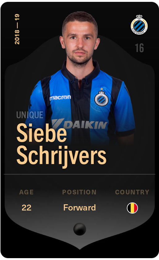 Sorare - Sorare Official - Siebe Schrijvers 2018-19 • Unique - NFT # 53398983115573464415556715183547272323421004772525362021780426997527793532695