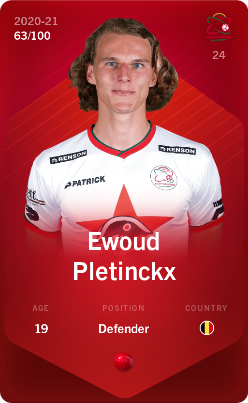 Sorare - Sorare Official - Ewoud Pletinckx 2020-21 • Rare 63/100 - NFT # 481598635856341399283111357426038075572475107443826021059745670939399509461