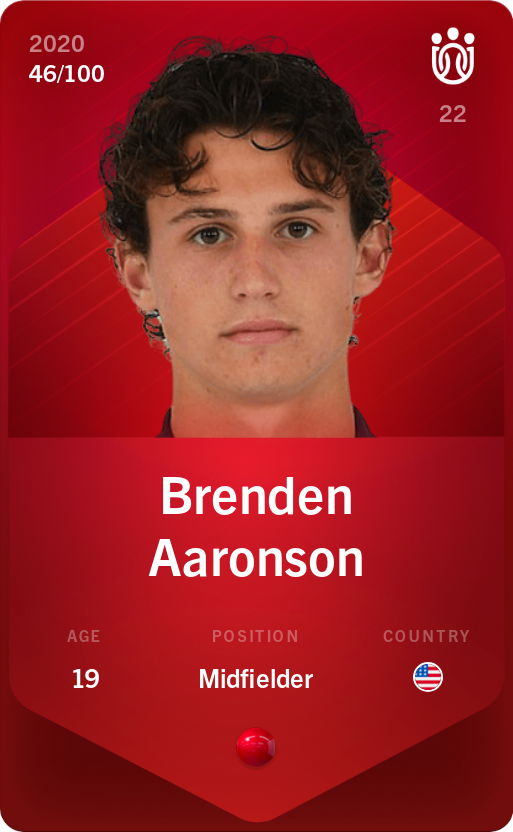 Sorare - Sorare Official - Brenden Aaronson 2020-21 • Rare 46/100 - NFT # 19084441125381645043017828015616980468522874918198755950822401040252564884613