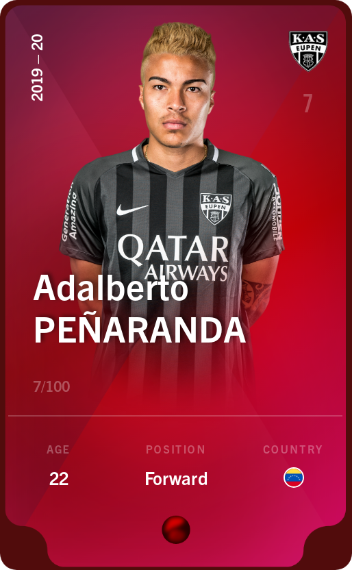 Sorare - Sorare Official - Adalberto Peñaranda 2019-20 • Rare 7/100 - NFT # 107460681237120354812878578593023685043072052458901895337184103721892568302509