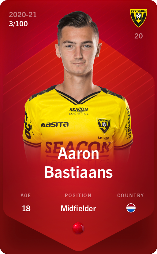 Sorare - Sorare Official - Aaron Bastiaans 2020-21 • Rare 3/100 - NFT # 60603284899104710863700677248984927915871974401436800298682317373688706248942