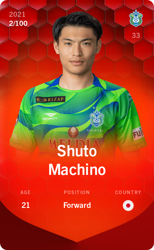 Sorare - Sorare Official - Shuto Machino 2021-22 • Rare 2/100 - NFT # 14761127249244765267160139378593710799873606588520187059288006907305920805276