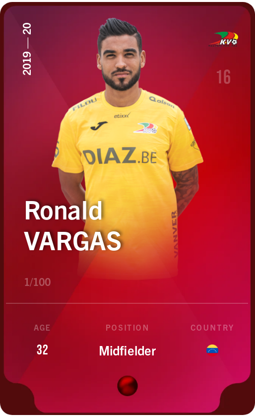 Sorare - Sorare Official - Ronald Vargas 2019-20 • Rare 1/100 - NFT # 27471981426946440025638188166512346878881174998906700378749971518372900118105