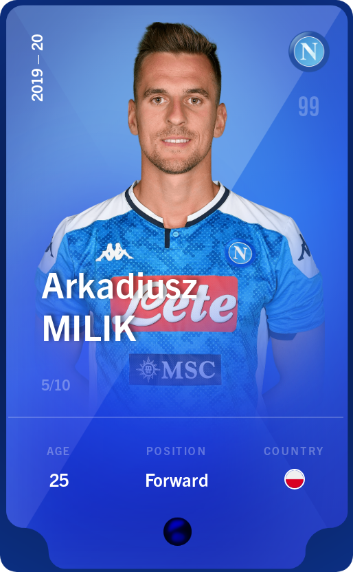 Sorare - Sorare Official - Arkadiusz Milik 2019-20 • Super Rare 5/10 - NFT # 92971494322987070292530476234352022539710054317445178729777903534863760248839