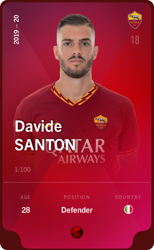 Sorare - Sorare Official - Davide Santon 2019-20 • Rare 1/100 - NFT # 101862020472463877363512724192530666720720265513048277185089191061795852546811
