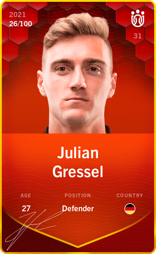 Sorare - Sorare Official - Julian Gressel 2021-22 • Rare 26/100 - NFT # 32237380510249428756169250720491263127154324962736350179653993282226718263882
