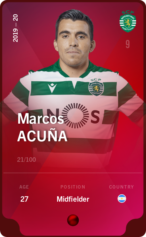 Sorare - Sorare Official - Marcos Acuña 2019-20 • Rare 21/100 - NFT # 55974333926723015337570278248573536635185884930931257687891004379310473180669
