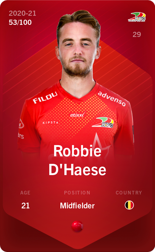 Sorare - Sorare Official - Robbie D'Haese 2020-21 • Rare 53/100 - NFT # 43288902084251719377822327404584883965864639088747040745407790747146335943155