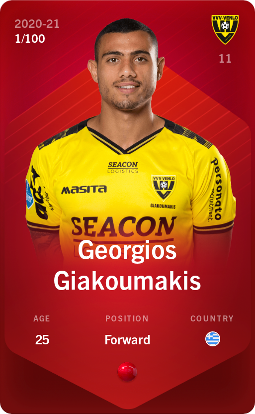 Sorare - Sorare Official - Georgios Giakoumakis 2020-21 • Rare 1/100 - NFT # 45379739815532890973410204945299828507338774608789263401734007382315529873539