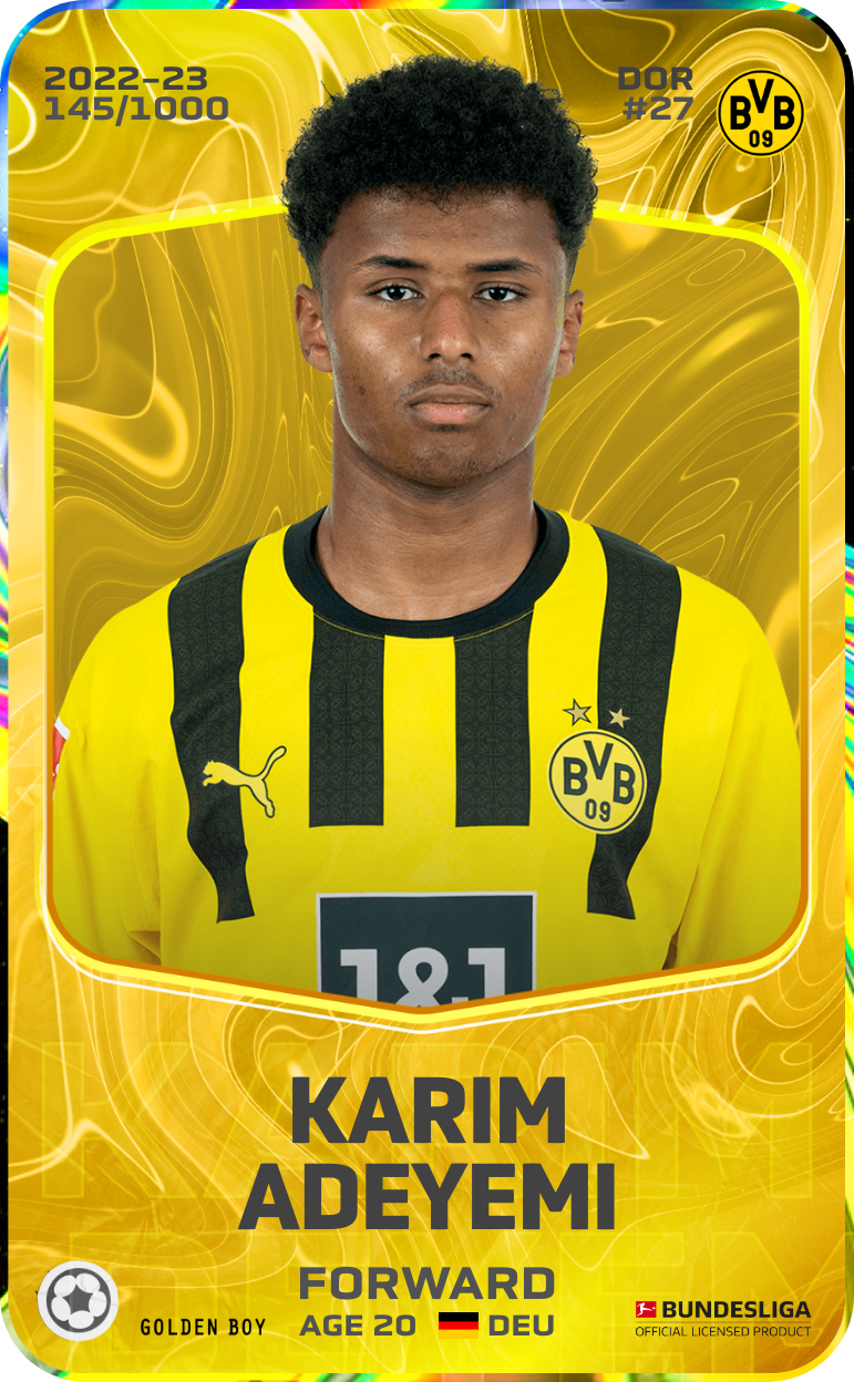 Sorare - Sorare Official - Karim Adeyemi 2022-23 • Limited 145/1000 - NFT # 74171636710614970905740296942963395242075706372206079936085654589943880964183