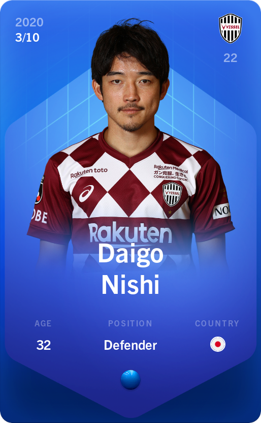 Sorare - Sorare Official - Daigo Nishi 2020-21 • Super Rare 3/10 - NFT # 22815226859419527584901347650468673633905880283039007664777590541364437545740