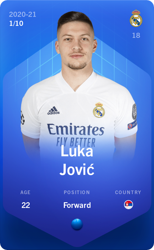 Sorare - Sorare Official - Luka Jović 2020-21 • Super Rare 1/10 - NFT # 106962121945056309654728282761911211189327219036676891973508851769859919045692