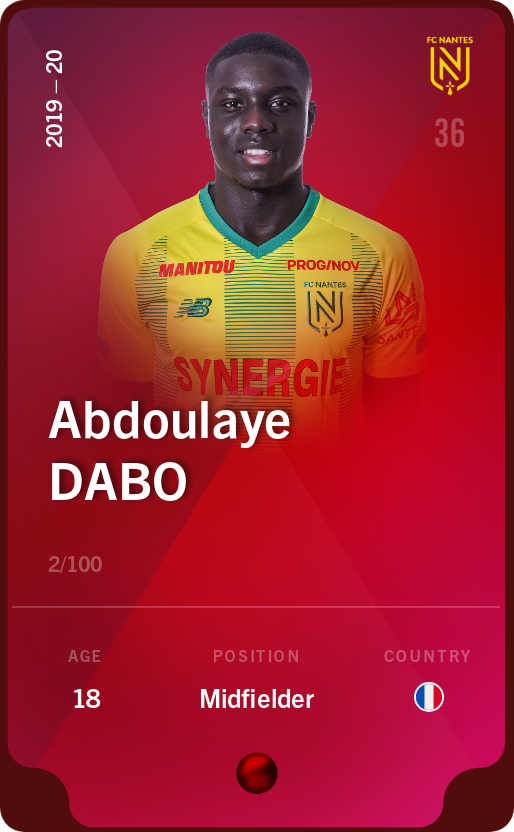 Sorare - Sorare Official - Abdoulaye Dabo 2019-20 • Rare 2/100 - NFT # 7062559528269502109071768520200936815207802573932189596180231665160448646785