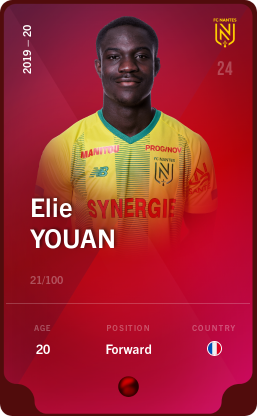Sorare - Sorare Official - Elie Youan 2019-20 • Rare 21/100 - NFT # 73392690563903009120212691022716323631573842125591828098248585785355157861170