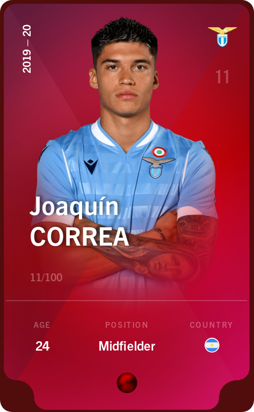 Sorare - Sorare Official - Joaquín Correa 2019-20 • Rare 11/100 - NFT # 50469105561610045597706984426577937497114967468213772149526093301665686226166