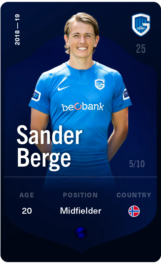 Sorare - Sorare Official - Sander Berge 2018-19 • Super Rare 5/10 - NFT # 77494285494389504845537663237999108231366256947483074770994516737389864856367