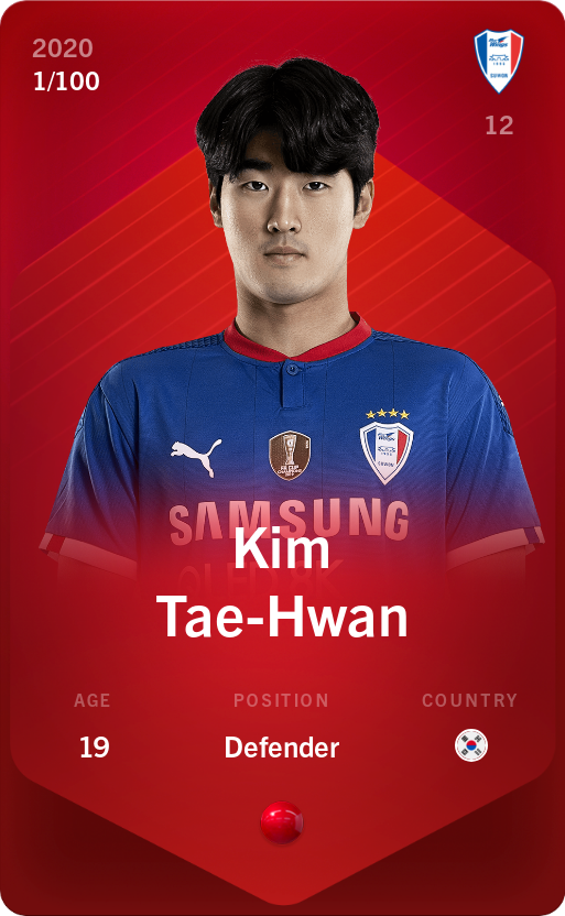 Sorare - Sorare Official - Kim Tae-Hwan 2020-21 • Rare 1/100 - NFT # 49123487246182272567371059189565934351447939520092206253142774514191979870135