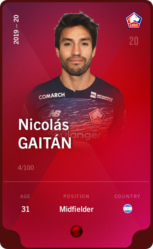 Sorare - Sorare Official - Nicolás Gaitán 2019-20 • Rare 4/100 - NFT # 30360933344551149419080162665638495970002936233302549755966864393928810018757
