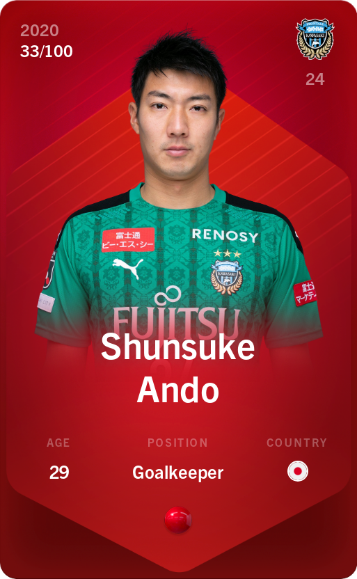 Sorare - Sorare Official - Shunsuke Ando 2020-21 • Rare 33/100 - NFT # 95415718658888582440070964233286510952634311209135690342022404400176614702453