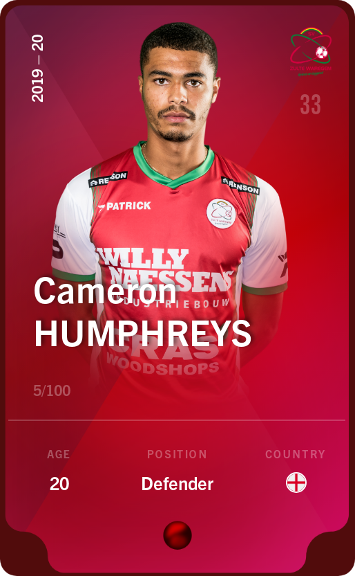 Sorare - Sorare Official - Cameron Humphreys 2019-20 • Rare 5/100 - NFT # 56055523510009177690370458585722627735779276356349124350457406018328419238945