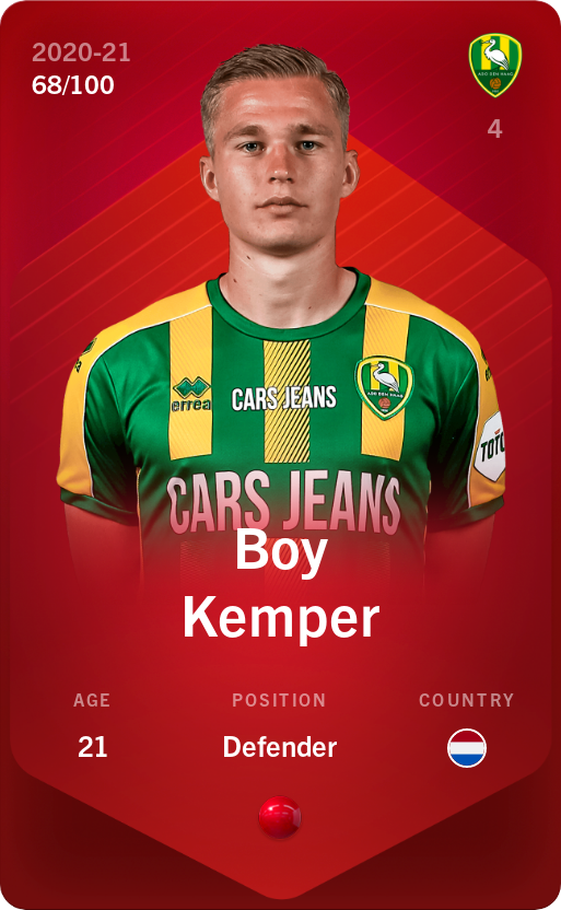 Sorare - Sorare Official - Boy Kemper 2020-21 • Rare 68/100 - NFT # 28661359356863888722410557110006272844775886519034427630036751140466168147422