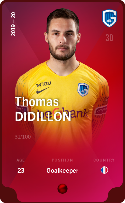 Sorare - Sorare Official - Thomas Didillon 2019-20 • Rare 31/100 - NFT # 46031764628926633249590465867250391732843011642621552363417982612187105696259