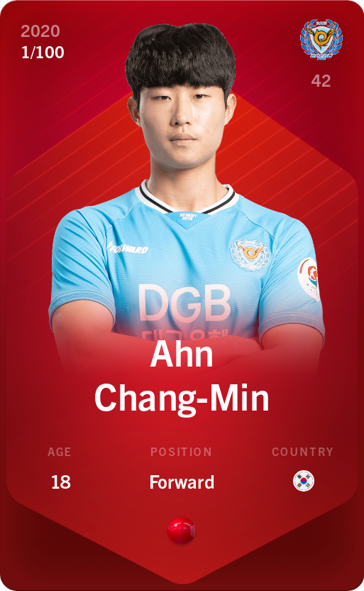 Sorare - Sorare Official - Ahn Chang-Min 2020-21 • Rare 1/100 - NFT # 102813148666437703585963637706527282801989975254330998198063399327692959564694