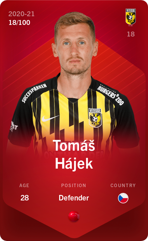 Sorare - Sorare Official - Tomáš Hájek 2020-21 • Rare 18/100 - NFT # 2435855298753302865981707266005569778593215877179190535827536668974653232058