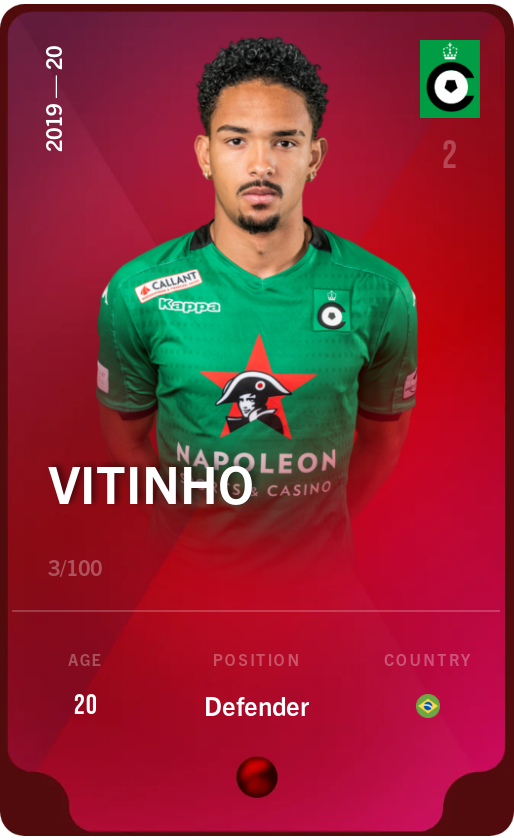 Sorare - Sorare Official - Vitinho 2019-20 • Rare 3/100 - NFT # 10187237256994062481691258207126384098622756917123507029355122139565188318955
