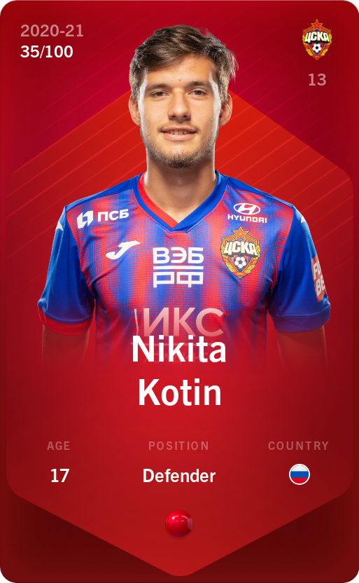 Sorare - Sorare Official - Nikita Kotin 2020-21 • Rare 35/100 - NFT # 69856215802119828968102948848739711254806290120840715456572024062854481824846