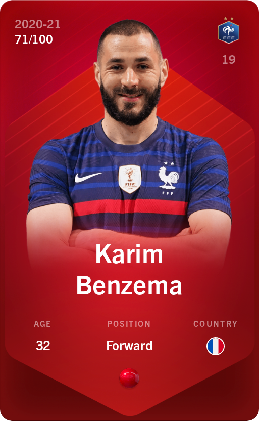 Sorare - Sorare Official - Karim Benzema 2020-21 • Rare 71/100 - NFT # 20212335894973150069627664446147808949810425029919443193754471019835418469941