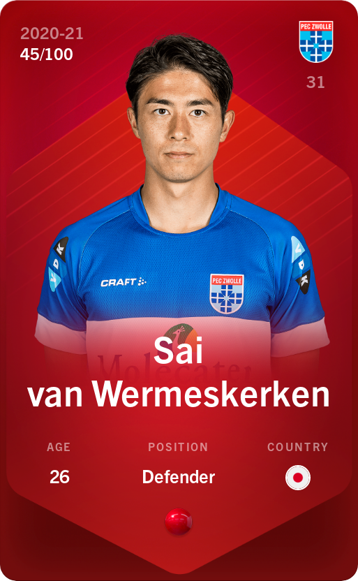 Sorare - Sorare Official - Sai van Wermeskerken 2020-21 • Rare 45/100 - NFT # 9265318628388071815689776133638079010254221472340674885178803032222261984067