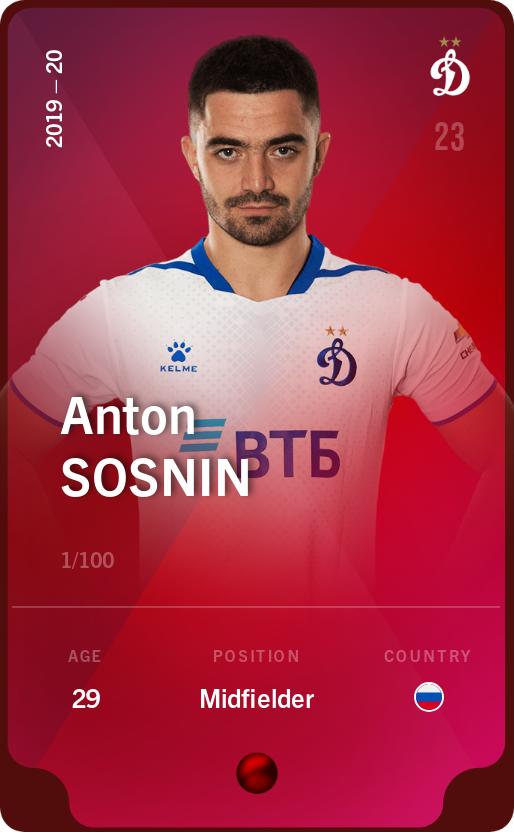 Sorare - Sorare Official - Anton Sosnin 2019-20 • Rare 1/100 - NFT # 45230072508724593947154361180984912190980037140139611666994369840535995658275