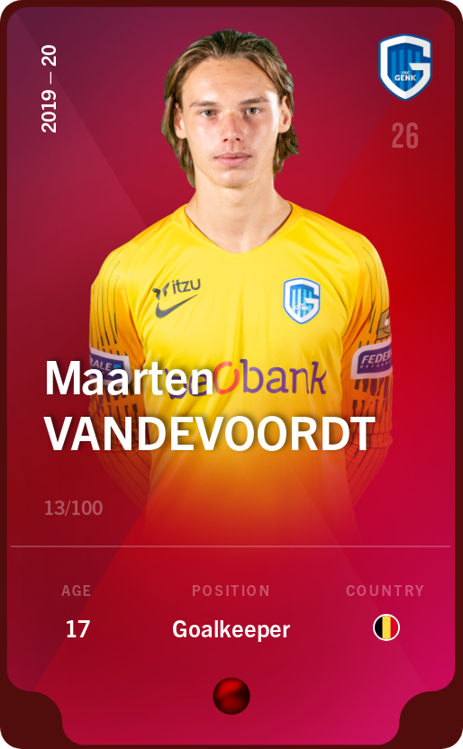 Sorare - Sorare Official - Maarten Vandevoordt 2019-20 • Rare 13/100 - NFT # 56329668554964513626211189531965896321355803802182478031769318291561850000477