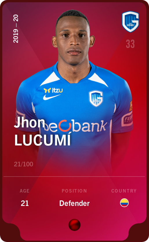 Sorare - Sorare Official - Jhon Lucumí 2019-20 • Rare 21/100 - NFT # 89890186474816927589246267471513908805113893628893880050351197681277072164217