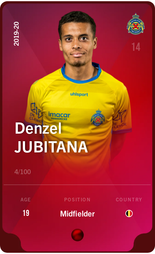 Sorare - Sorare Official - Denzel Jubitana 2019-20 • Rare 4/100 - NFT # 50188448665686474357226607310237631133975160963474063617473466255193561886073