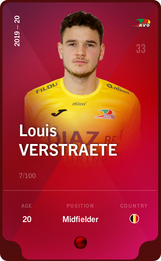 Sorare - Sorare Official - Louis Verstraete 2019-20 • Rare 7/100 - NFT # 58915580974944560240497306061152178132509520735122885533095743344177611616500