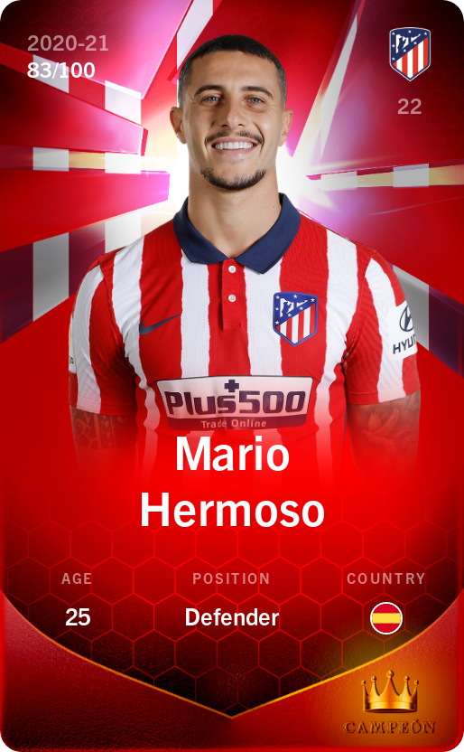 Sorare - Sorare Official - Mario Hermoso 2020-21 • Rare 83/100 - NFT # 100701767394153494976219975395848388646952309494780960560936179581639524225347