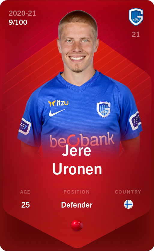 Sorare - Sorare Official - Jere Uronen 2020-21 • Rare 9/100 - NFT # 26643002200411110762168548731200590288136187330437701459216877233702051564735