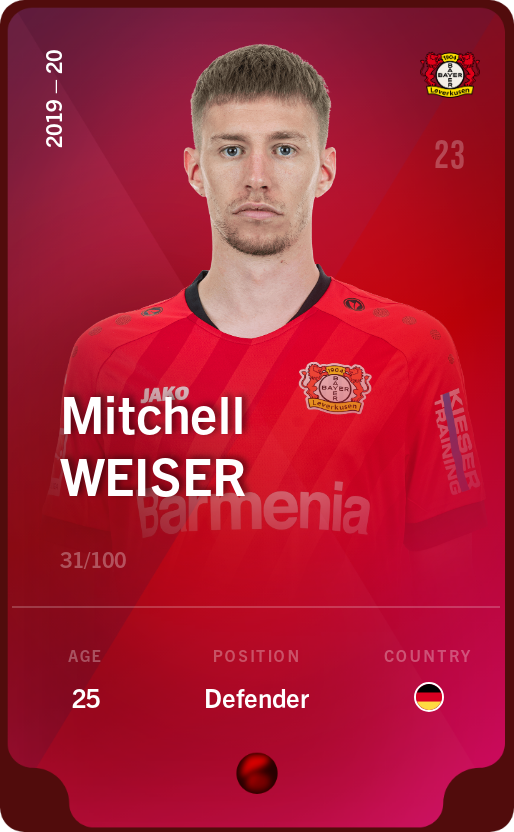 Sorare - Sorare Official - Mitchell Weiser 2019-20 • Rare 31/100 - NFT # 55020759996073160401994888963558056207714692928643526513873299574575039636569
