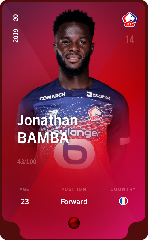 Sorare - Sorare Official - Jonathan Bamba 2019-20 • Rare 43/100 - NFT # 3155385503367571358188824631518604972042868802904198098899319254655411219493