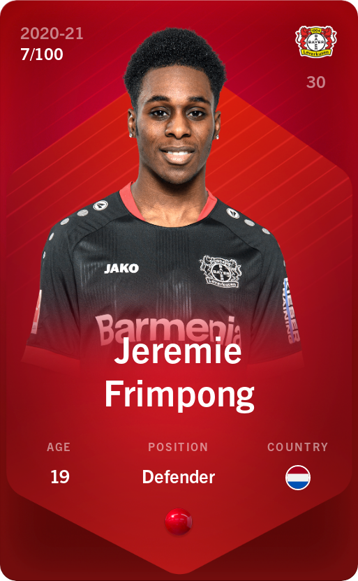 Sorare - Sorare Official - Jeremie Frimpong 2020-21 • Rare 7/100 - NFT # 5030659191538478026012584926373320486556560353468298016041328624229360395431