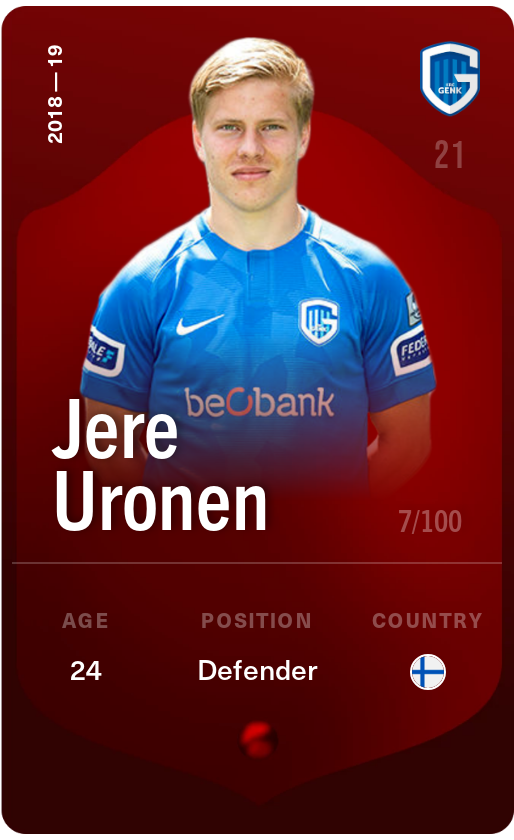 Sorare - Sorare Official - Jere Uronen 2018-19 • Rare 7/100 - NFT # 24798278991198916036583964982918324315308312691279877022902148302550164674041