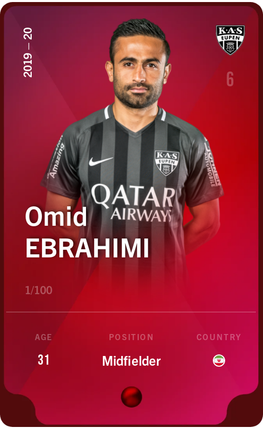 Sorare - Sorare Official - Omid Ebrahimi 2019-20 • Rare 1/100 - NFT # 75043341383069246119445444680307760805086779323339890888778975971363634489083