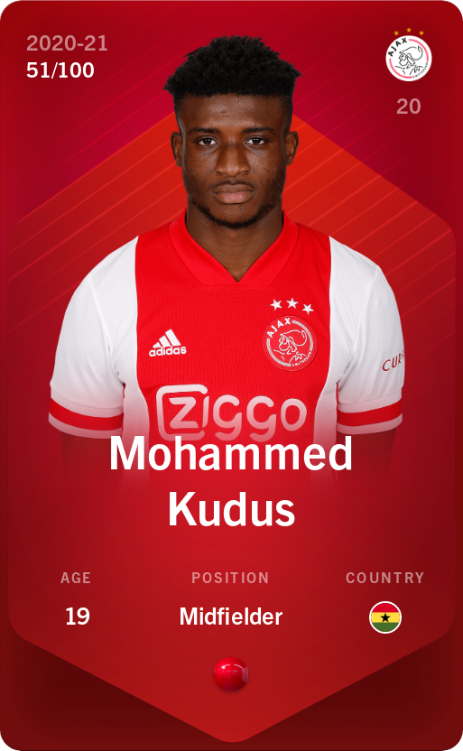 Sorare - Sorare Official - Mohammed Kudus 2020-21 • Rare 51/100 - NFT # 36359479390890642060878930909636174260095873738964998915374267740726412308556